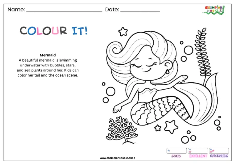 Mermaid Coloring Page Fun for Kids | Printable Activity