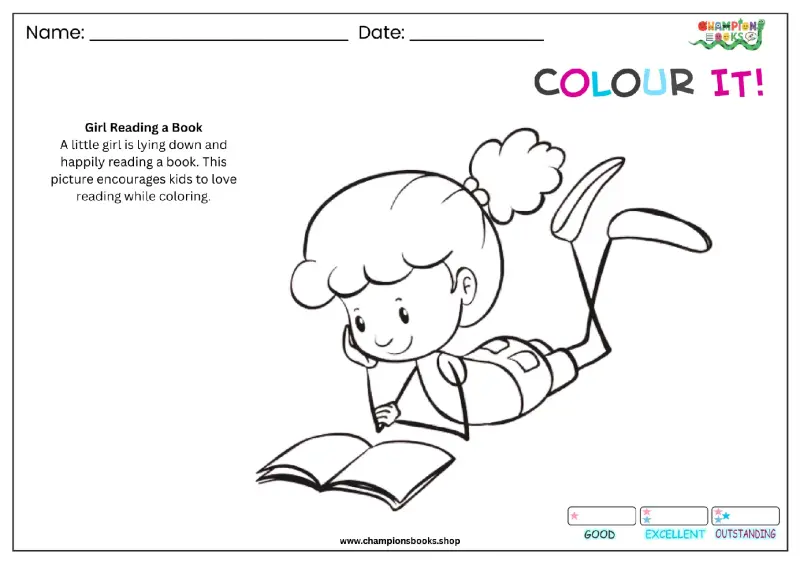 Girl Reading Coloring Page | Fun Kids Activity Worksheet
