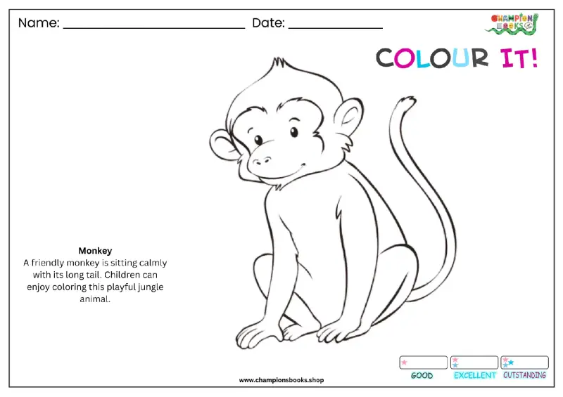Printable Monkey Coloring Page for Kids | Fun Jungle Animal