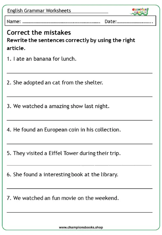 Master English Articles: A, An, The Grammar Worksheet