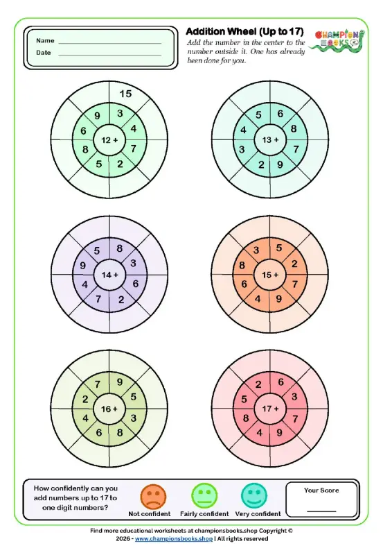 Master Addition Wheels: Up to 17 for Grade 1 Math