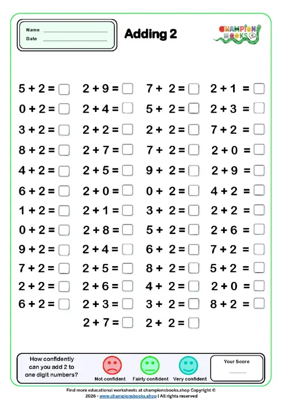 Adding 2 Math Worksheet for Grade 1 | Practice Addition