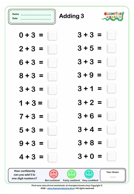 Champions Books: Addition Practice 3 : Fun Grade 1 Math Worksheet & Practice