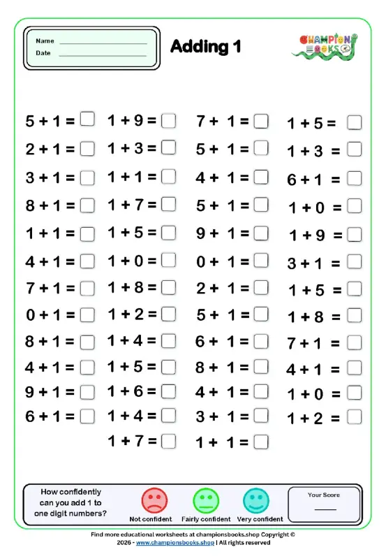 Adding 1 Worksheet for Grade 1 | Math Practice