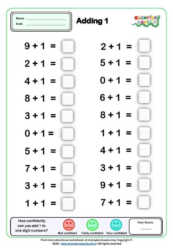 Champion Books Master Adding 1 :  Fun Grade 1 Math Worksheet 