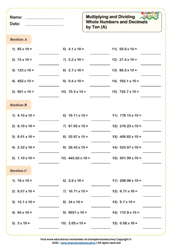 Multiply Decimals & Whole Numbers by 10 - Grade 4 Math