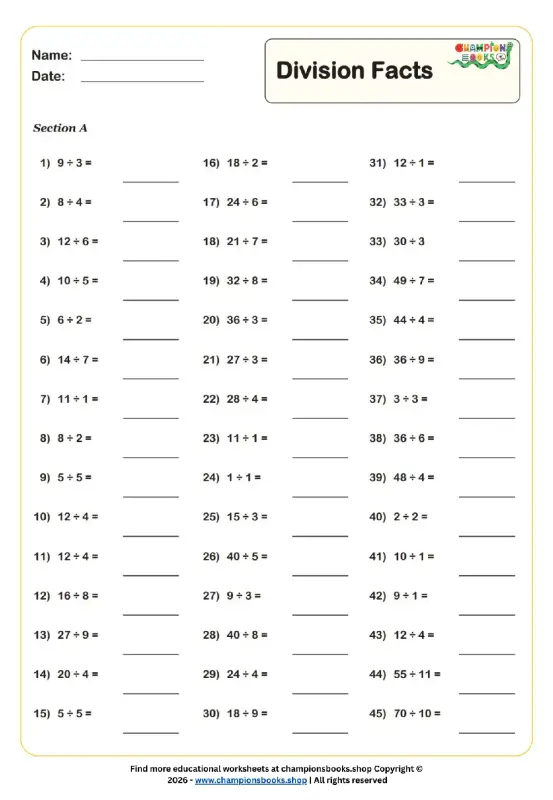 Master 3rd Grade Division Facts with Our Free Worksheet