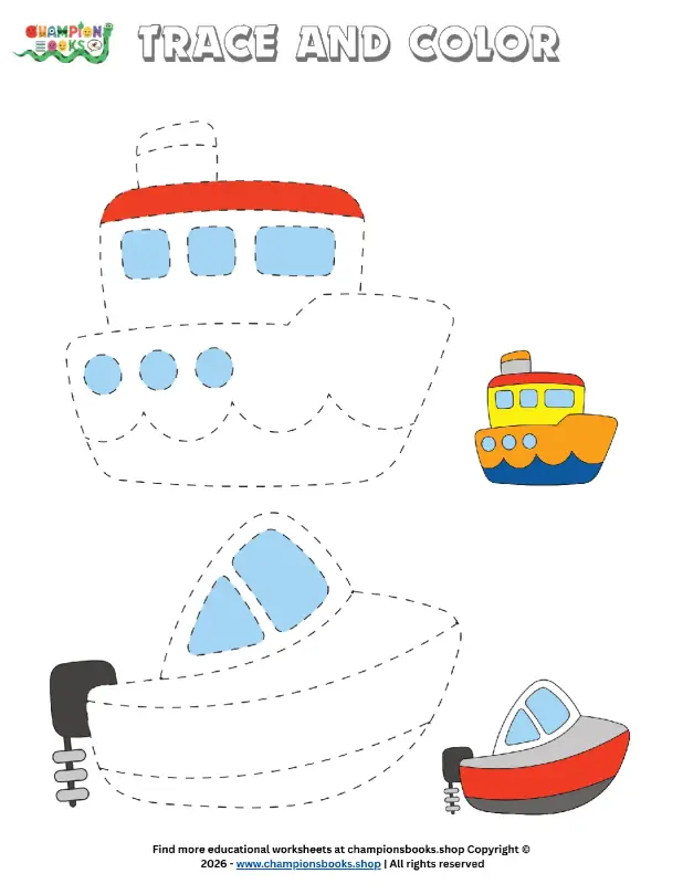 Trace and Color Boats Worksheet for Kindergarten Fun!