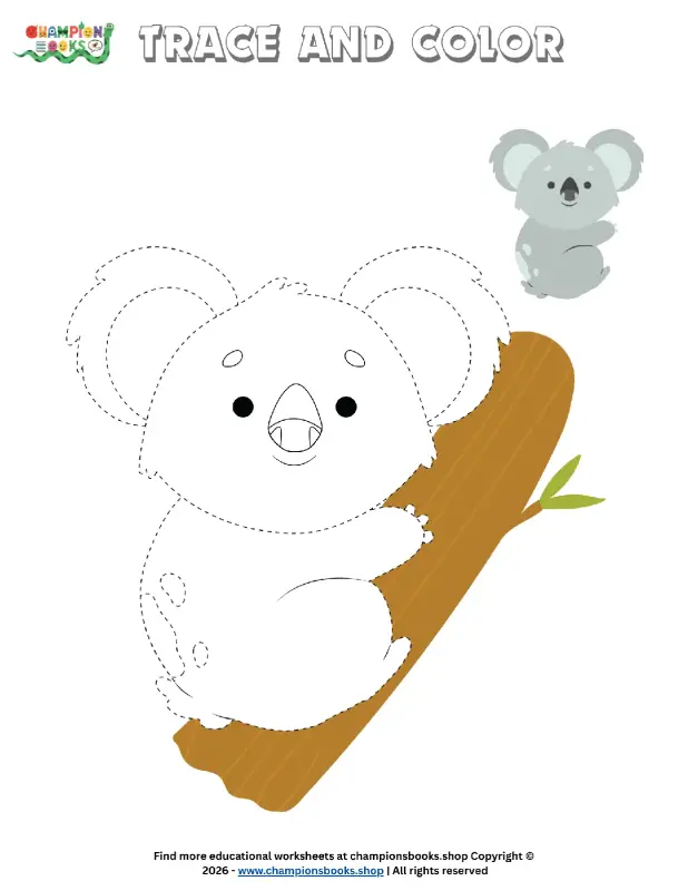 Koala Trace & Color Worksheet for Kindergarten Fun!