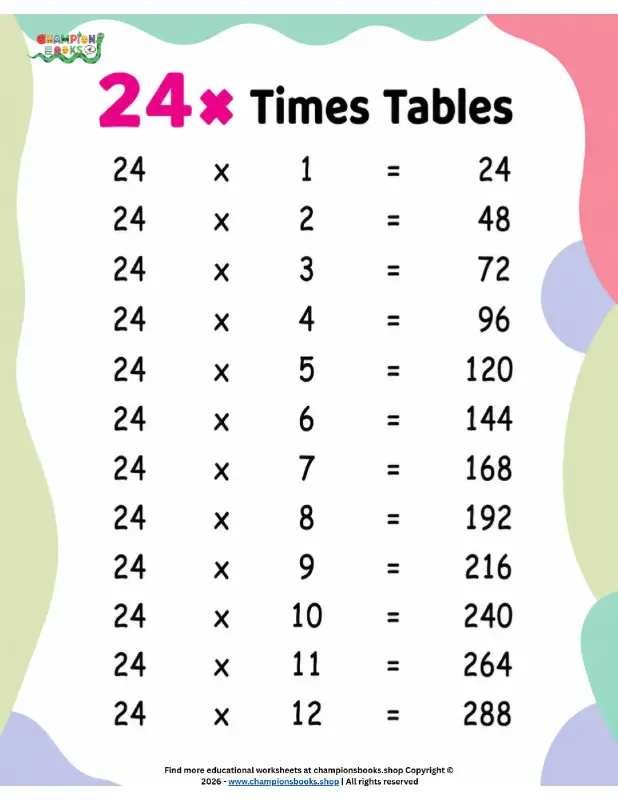Master 24 Times Tables Fast | Free Printable Worksheet