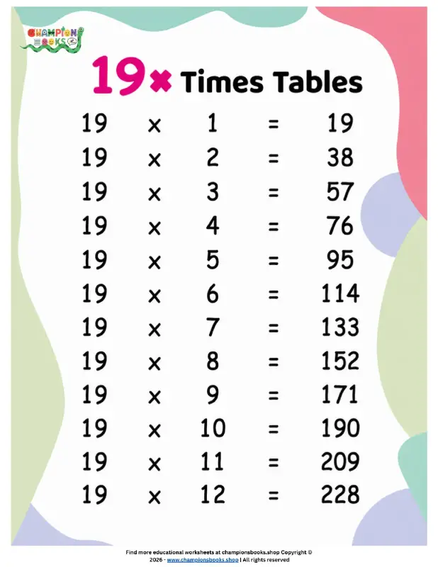 Master 19 Times Tables with This Printable Worksheet