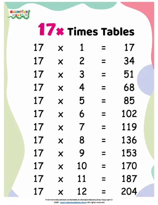 Master 17 Times Tables: Free Printable Worksheet