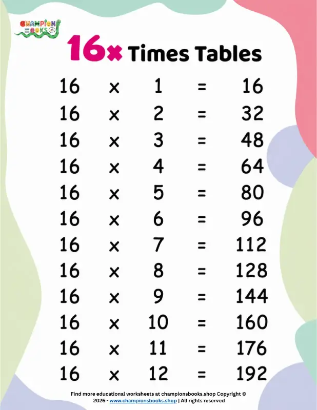 Master the 16x Times Tables with Our Free Worksheet