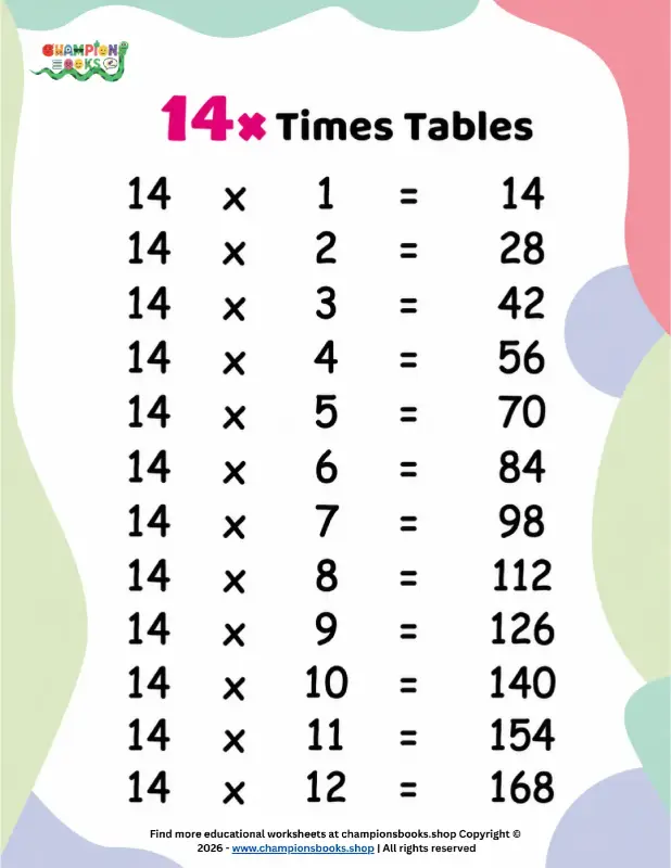 Master 14 Times Tables: Free Printable Worksheet for Kids