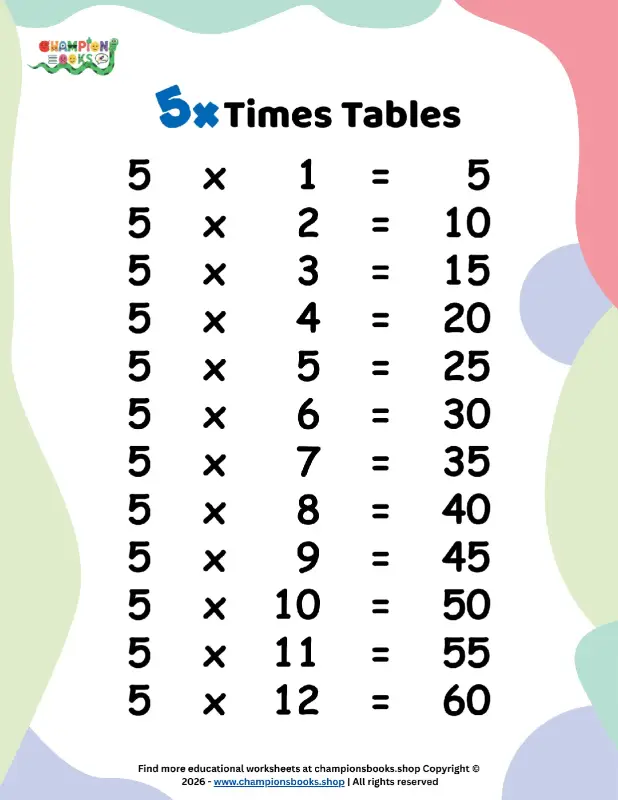 Master the 5x Times Tables: Fun Multiplication Worksheet