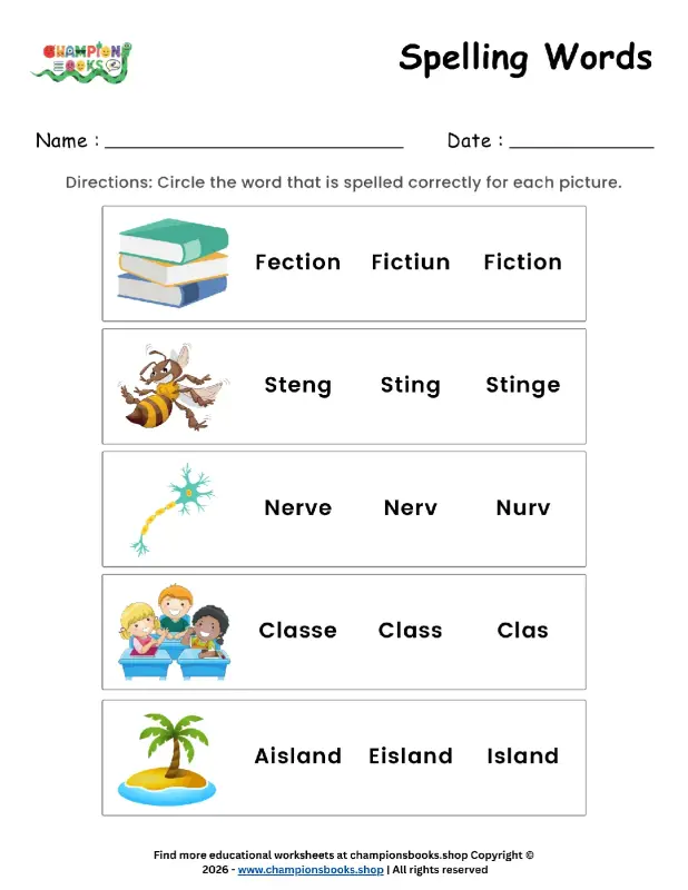 Grade 1 Correct Spelling Words Worksheet | Fun Practice