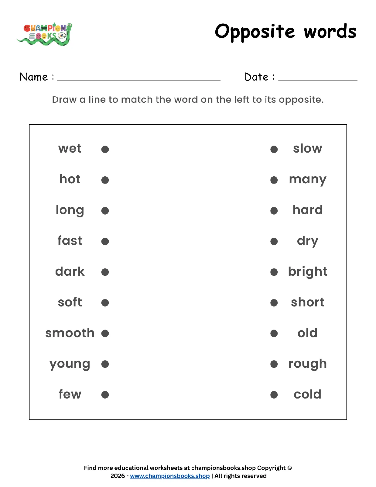 Opposite Words Worksheet for Grade 1 | Vocabulary Practice