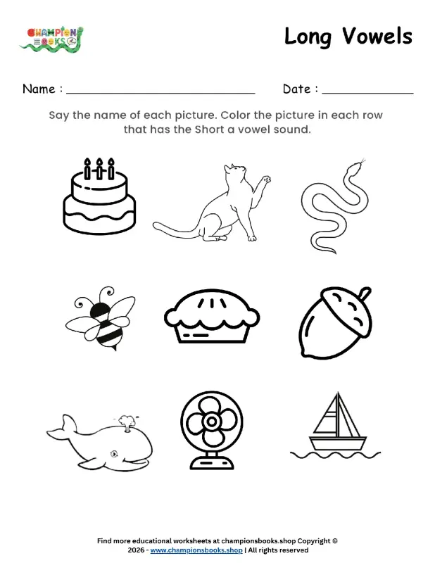 Short A Vowel Sound Worksheet for Kindergarten Phonics