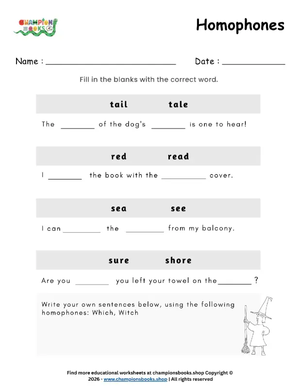 Master Homophones: Fun Fill-in-the-Blanks Worksheet for Kids