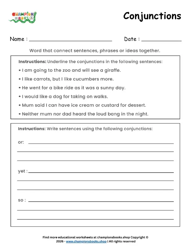 Master Conjunctions: Grade 3 Grammar Worksheet & Practice
