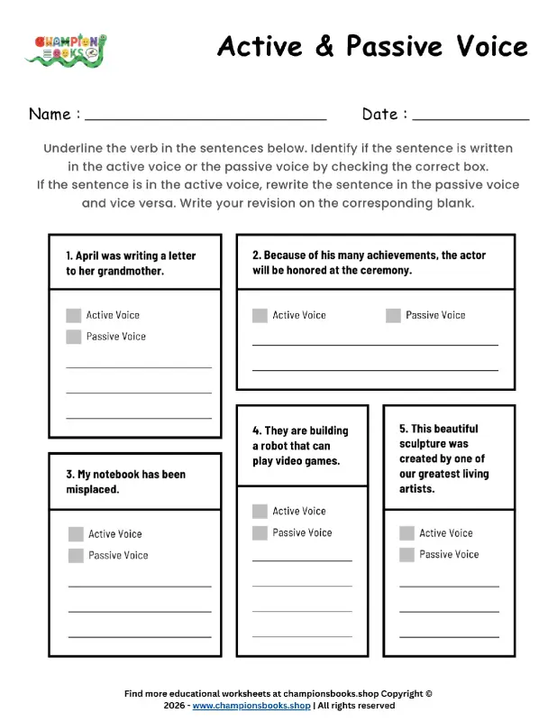 Master Active & Passive Voice: Grade 6 Grammar Worksheet