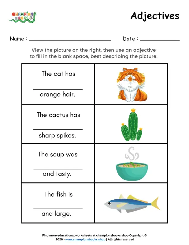 Adjectives Worksheet for Grade 1: Describe Pictures!