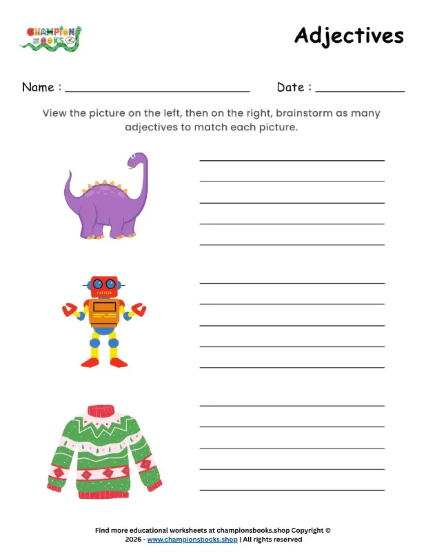 Adjectives Worksheet for Grade 1 | Describe Pictures Fun!