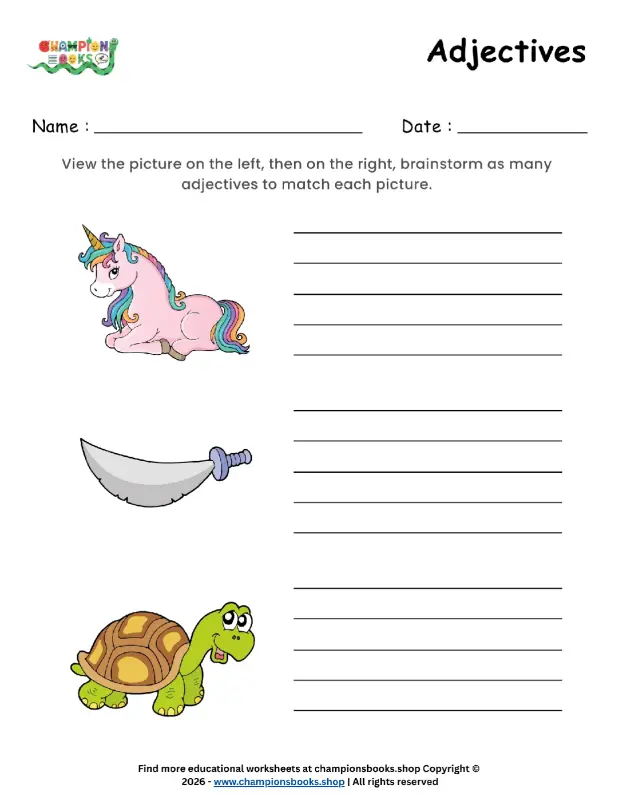 Fun Adjectives Worksheet for Grade 1 | Describe Pictures!