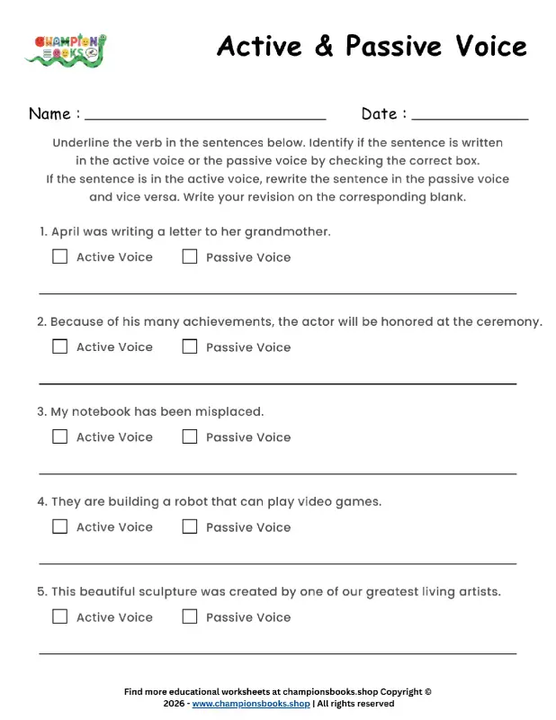 Master Active & Passive Voice: Grade 7 English Worksheet