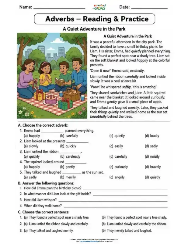 Adverbs Practice Worksheet for Grade 3 | English Grammar