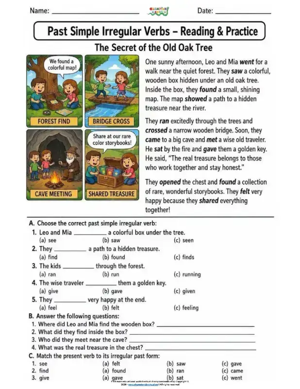 Past Simple Irregular Verbs Worksheet | Reading & Practice