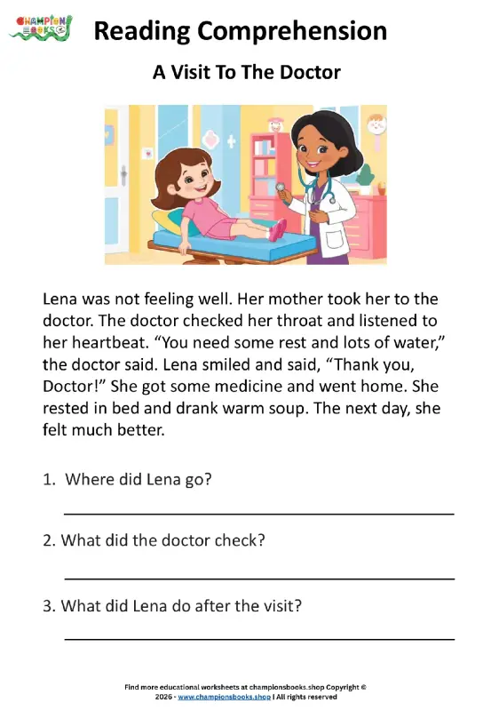 Grade 1 Reading Comprehension Worksheets: Doctor Visit