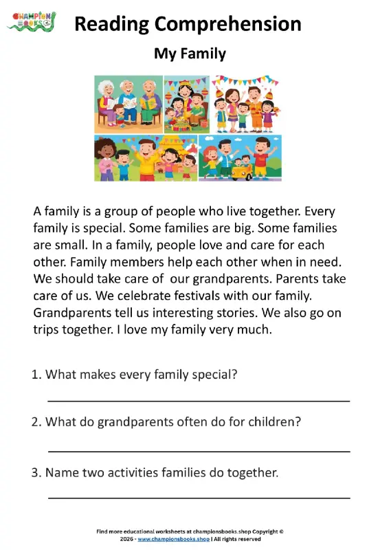 Family Reading Comprehension Worksheet for Grade 1