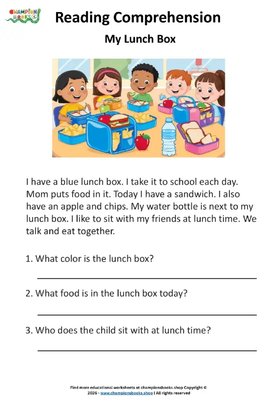 Grade 1 Reading Comprehension Worksheet: My Lunch Box
