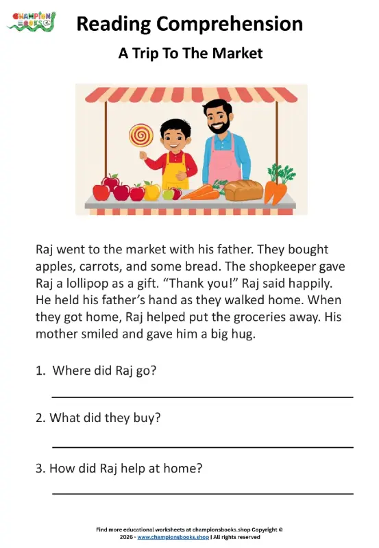 Grade 1 Reading Comprehension Worksheet: Trip to the Market