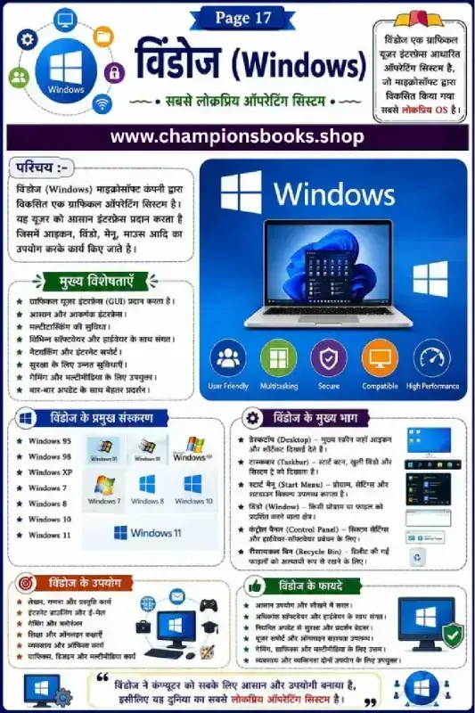 Windows Operating System Worksheet in Hindi for Grade 3