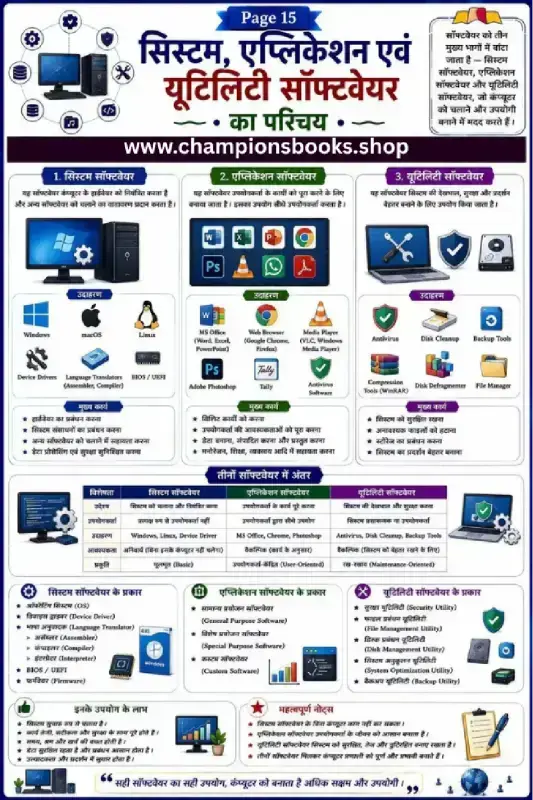 Types of Computer Software in Hindi Chart & Worksheet