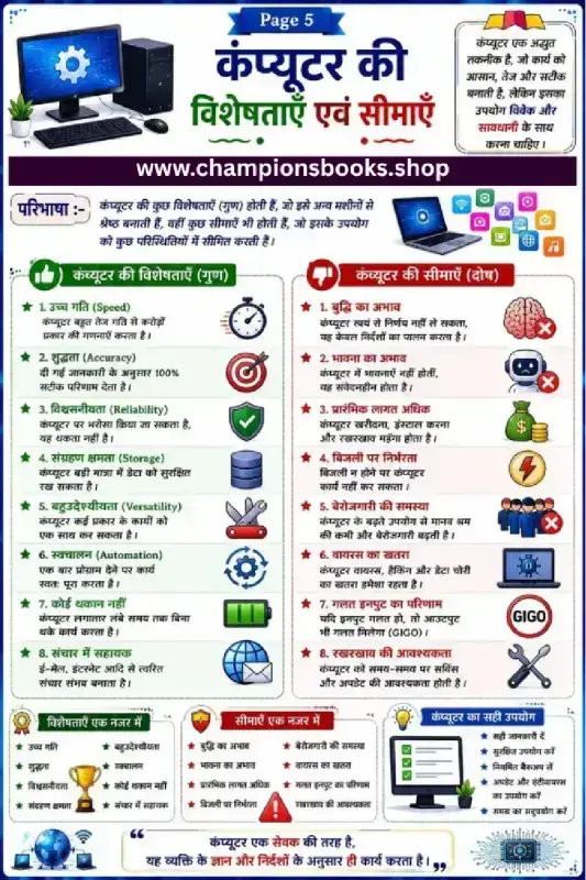 Computer Characteristics and Limitations in Hindi Worksheet