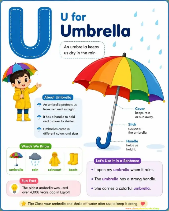 Letter U Umbrella Worksheet for Kindergarten Kids