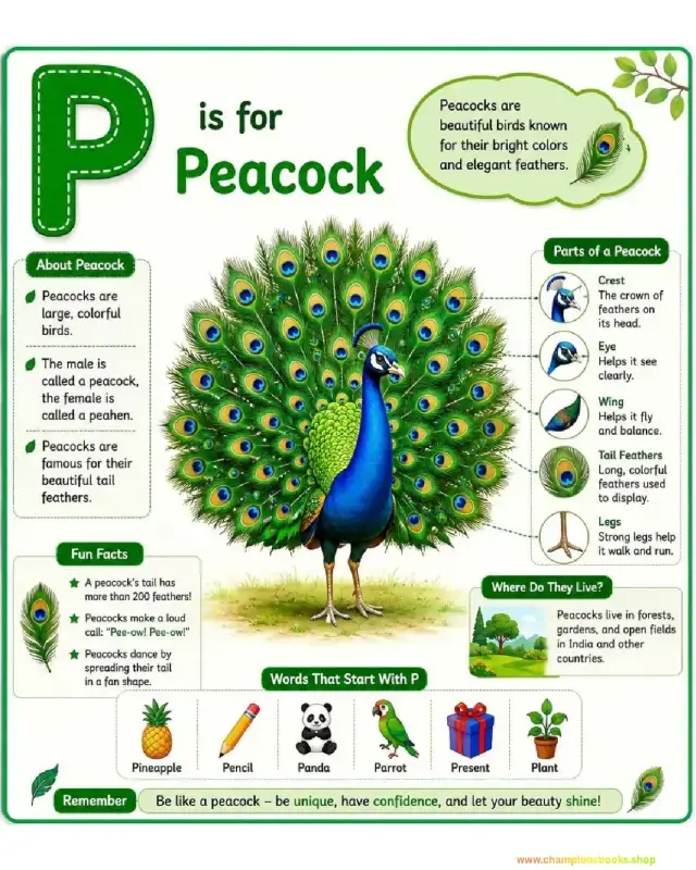 Letter P Peacock Worksheet for Preschool & Kindergarten