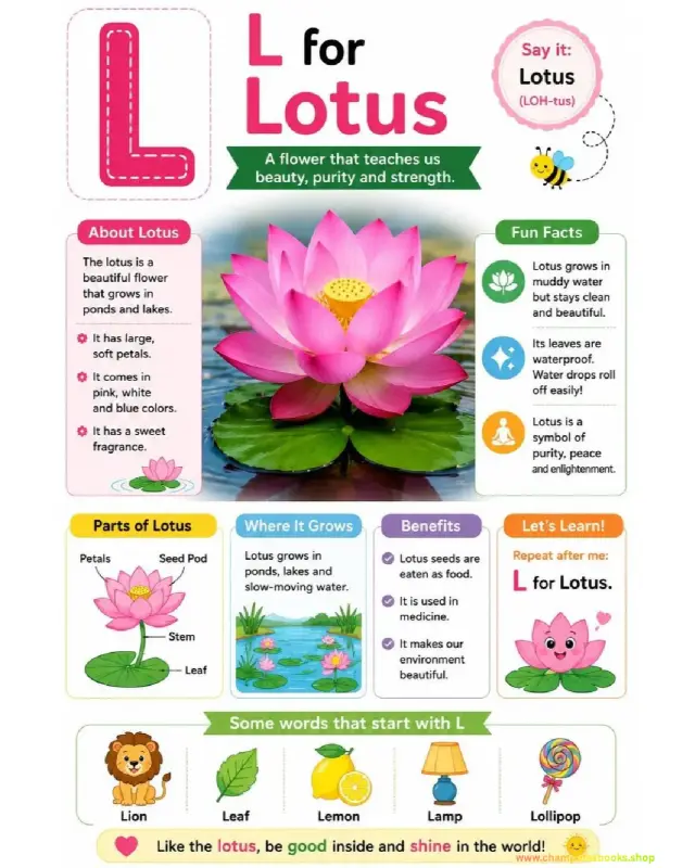 L for Lotus Alphabet Worksheet for Kindergarten Kids