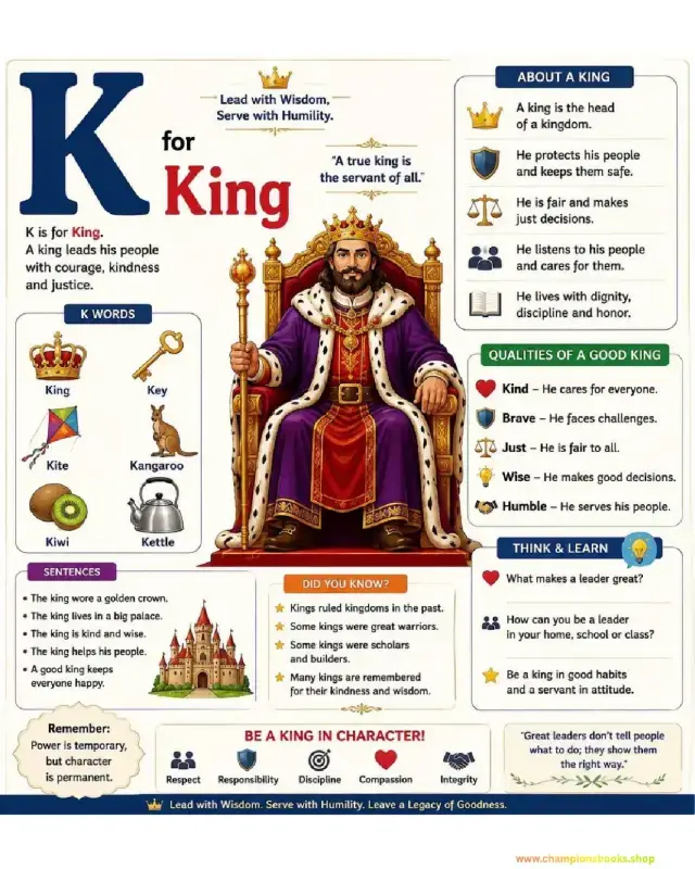 Letter K is for King Worksheet & Character Chart