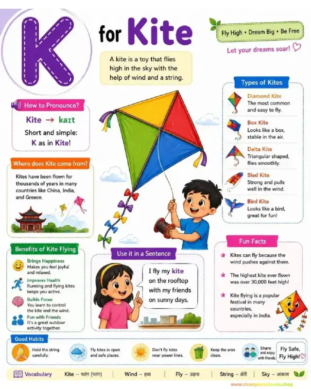 Letter K for Kite Worksheet | Fun Vocabulary & Facts