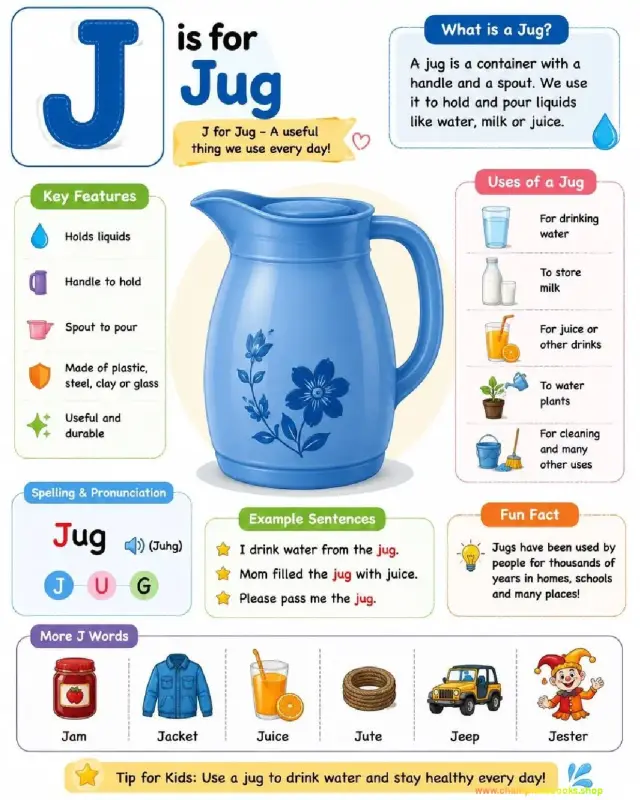 Letter J is for Jug Worksheet for Kindergarten Kids