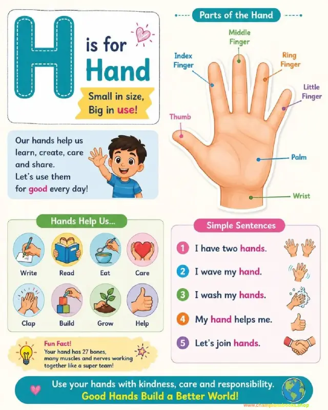 Parts of the Hand Worksheet for Kindergarten & Preschool