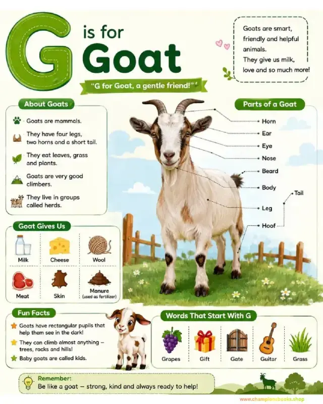 Letter G is for Goat Worksheet and Educational Poster