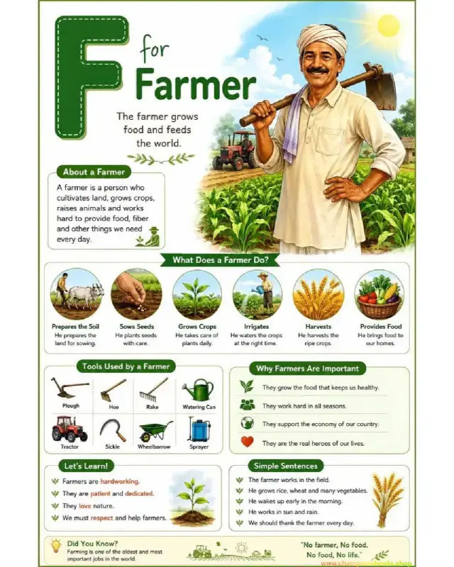 F is for Farmer Worksheet: Community Helpers Activity