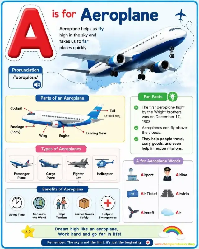 A is for Aeroplane Worksheet and Vocabulary Chart