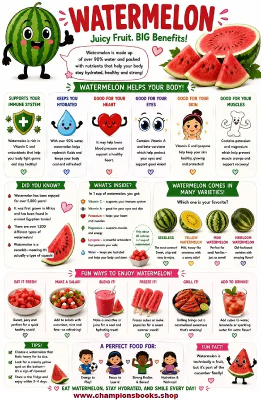 Watermelon Facts and Nutrition Worksheet for Kids