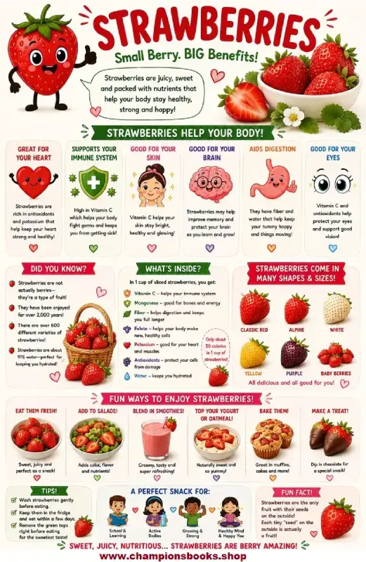 Strawberry Nutrition Facts for Kids: Educational Poster